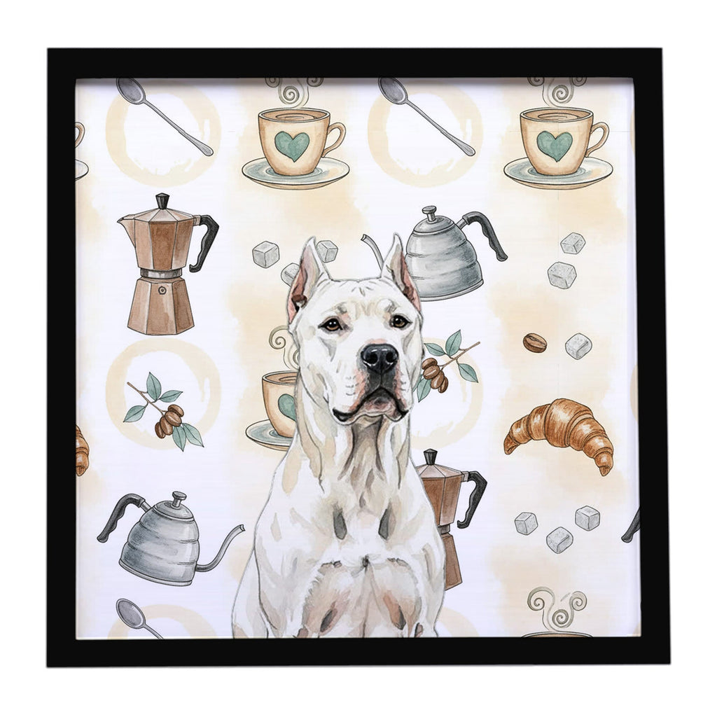 Dogo Argentino Coffee Bar Framed Metal Print Bathroom, Kitchen, Office, Home Decor Wall Art Ready to Hang, Square, 8X8