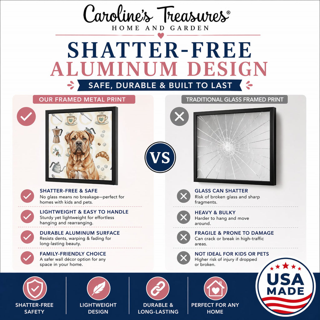 Dogue de Bordeaux Coffee Bar Framed Metal Print Bathroom, Kitchen, Office, Home Decor Wall Art Ready to Hang, Square, 8X8