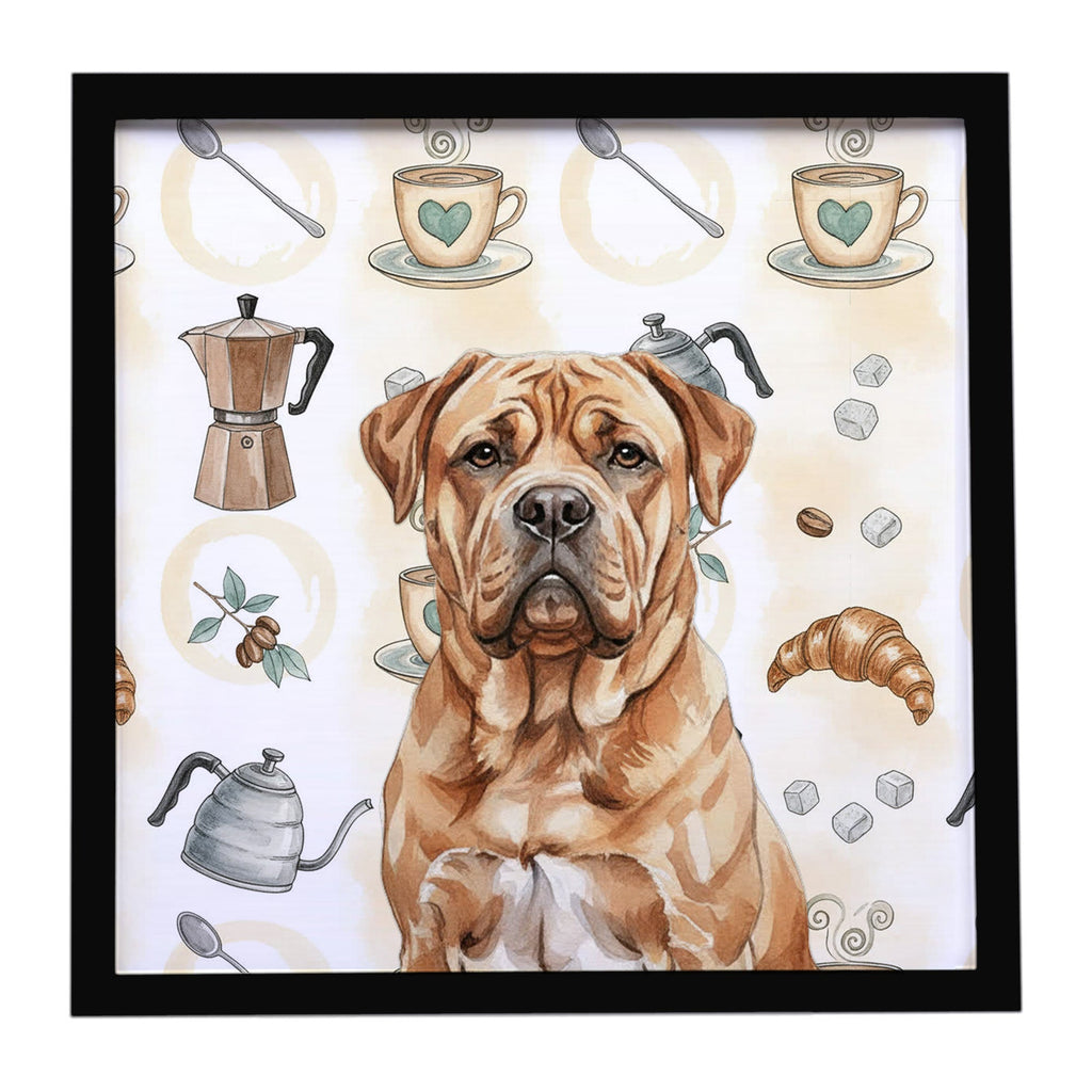 Dogue de Bordeaux Coffee Bar Framed Metal Print Bathroom, Kitchen, Office, Home Decor Wall Art Ready to Hang, Square, 8X8