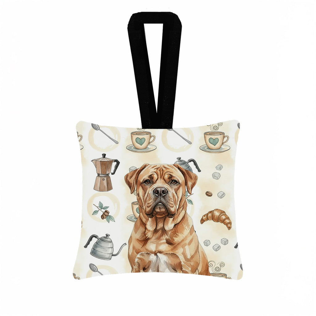 Dogue de Bordeaux Coffee Bar Hanging Square Fabric Ornament 3.5 � 3.5 Decorative Door-Knob & Tree Hanger, Soft Fabric