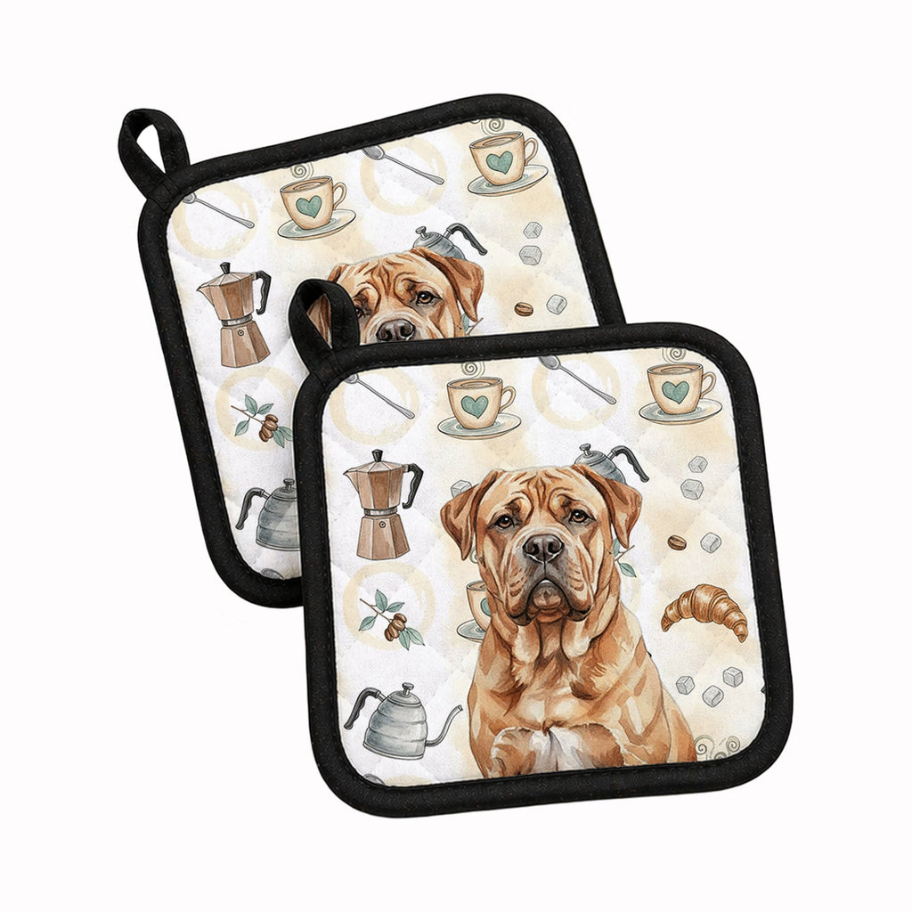 Dogue de Bordeaux Coffee Bar Pot Holder Set of 2 Heat Resistant Quilted Hot Pads 7.5 x 7.5 Inch, Insulated Kitchen Trivets for Cooking & Baking