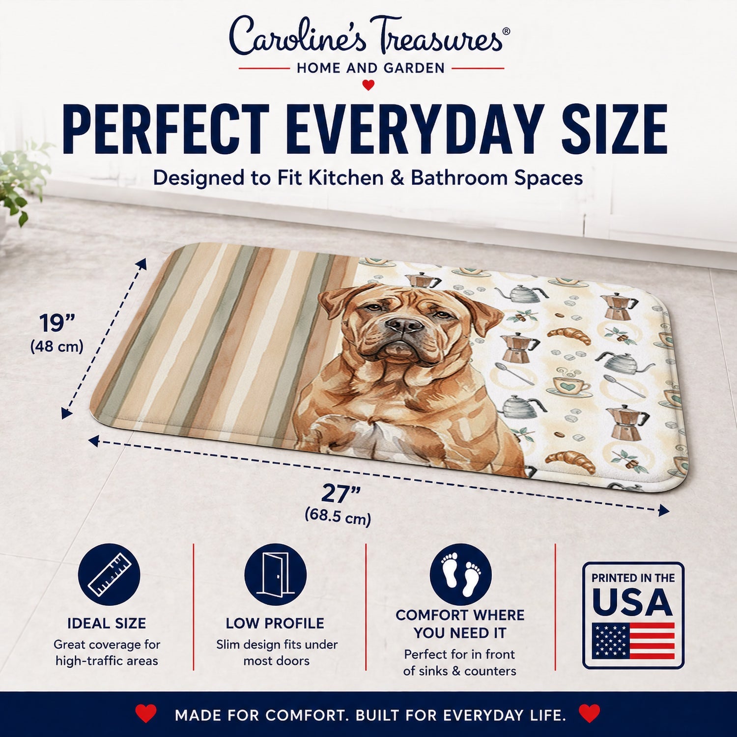 Dogue de Bordeaux Coffee Bar Memory Foam Kitchen Mat Machine Washable Anti-Fatigue Cushion Comfort Bath or Kitchen Rug