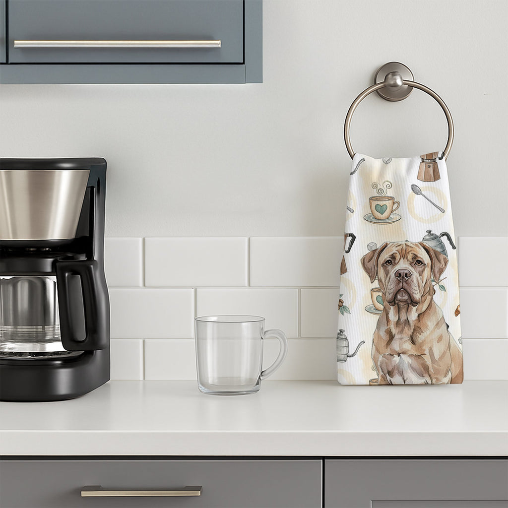Isabella Dogue de Bordeaux Coffee Bar Kitchen Towel Velour Plush Front and Cotton Loop Back Machine Washable
