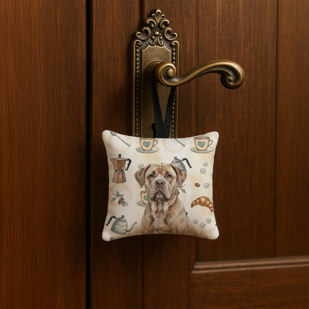Isabella Dogue de Bordeaux Coffee Bar Hanging Square Fabric Ornament 3.5 � 3.5 Decorative Door-Knob & Tree Hanger, Soft Fabric