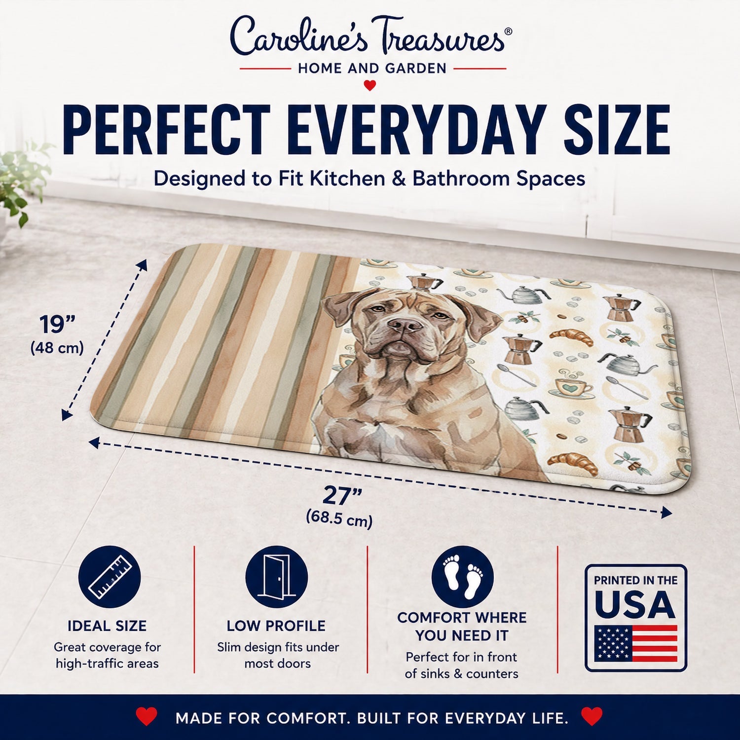 Isabella Dogue de Bordeaux Coffee Bar Memory Foam Kitchen Mat Machine Washable Anti-Fatigue Cushion Comfort Bath or Kitchen Rug