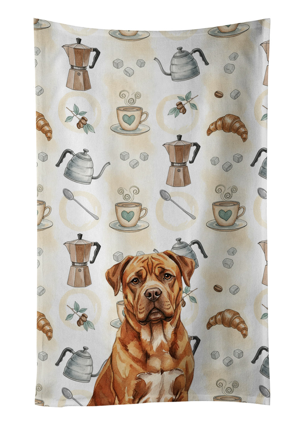Mahogany Dogue de Bordeaux Coffee Bar Kitchen Towel Velour Plush Front and Cotton Loop Back Machine Washable