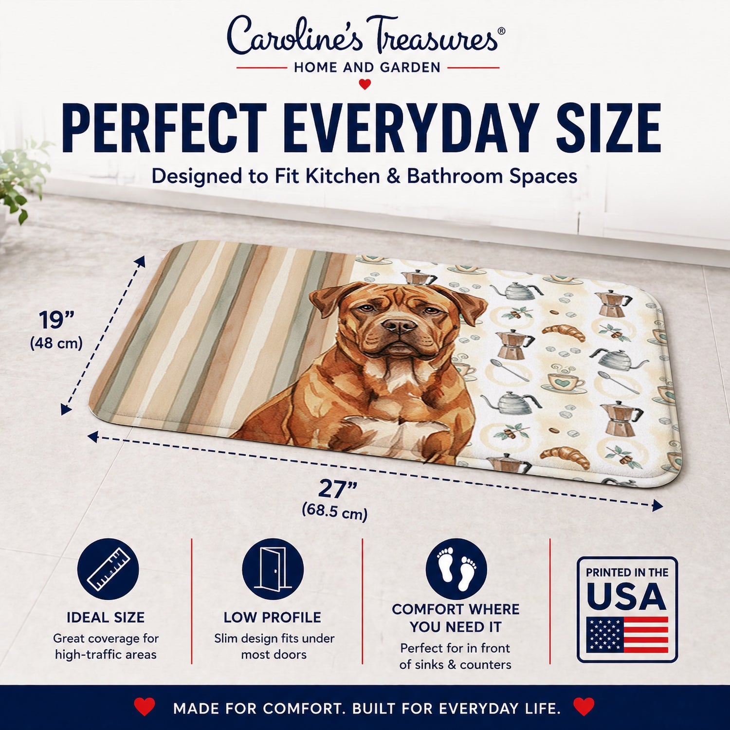 Mahogany Dogue de Bordeaux Coffee Bar Memory Foam Kitchen Mat Machine Washable Anti-Fatigue Cushion Comfort Bath or Kitchen Rug