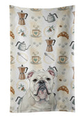 White English Bulldog Coffee Bar Kitchen Towel Velour Plush Front and Cotton Loop Back Machine Washable