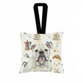 White English Bulldog Coffee Bar Hanging Square Fabric Ornament 3.5 � 3.5 Decorative Door-Knob & Tree Hanger, Soft Fabric