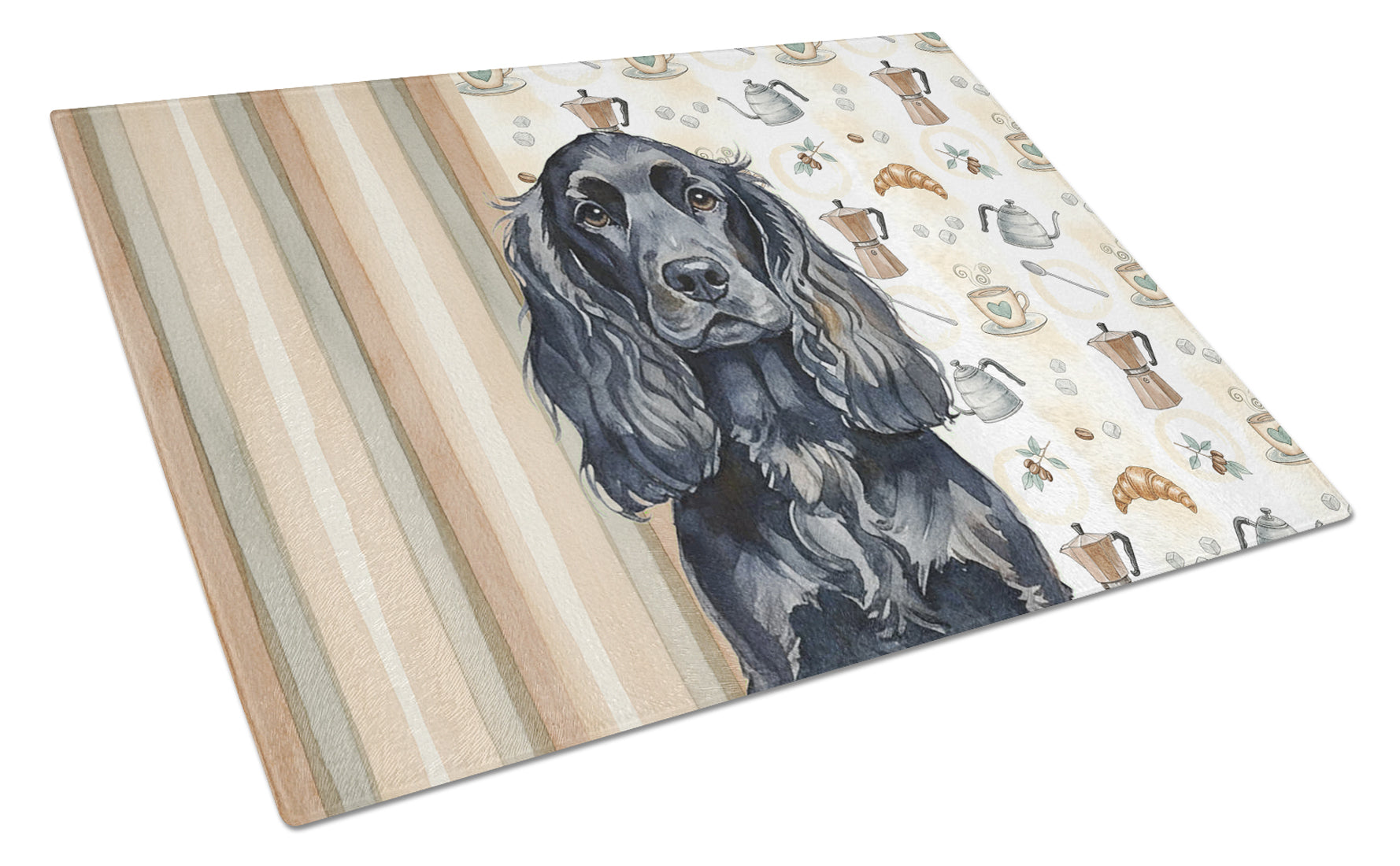 Black English Cocker Spaniel Coffee Bar Cutting Board Tempered Glass Kitchen Cutting Surface, Heat Resistant Chopping, Non-Slip Feet, Food Prep & Serving
