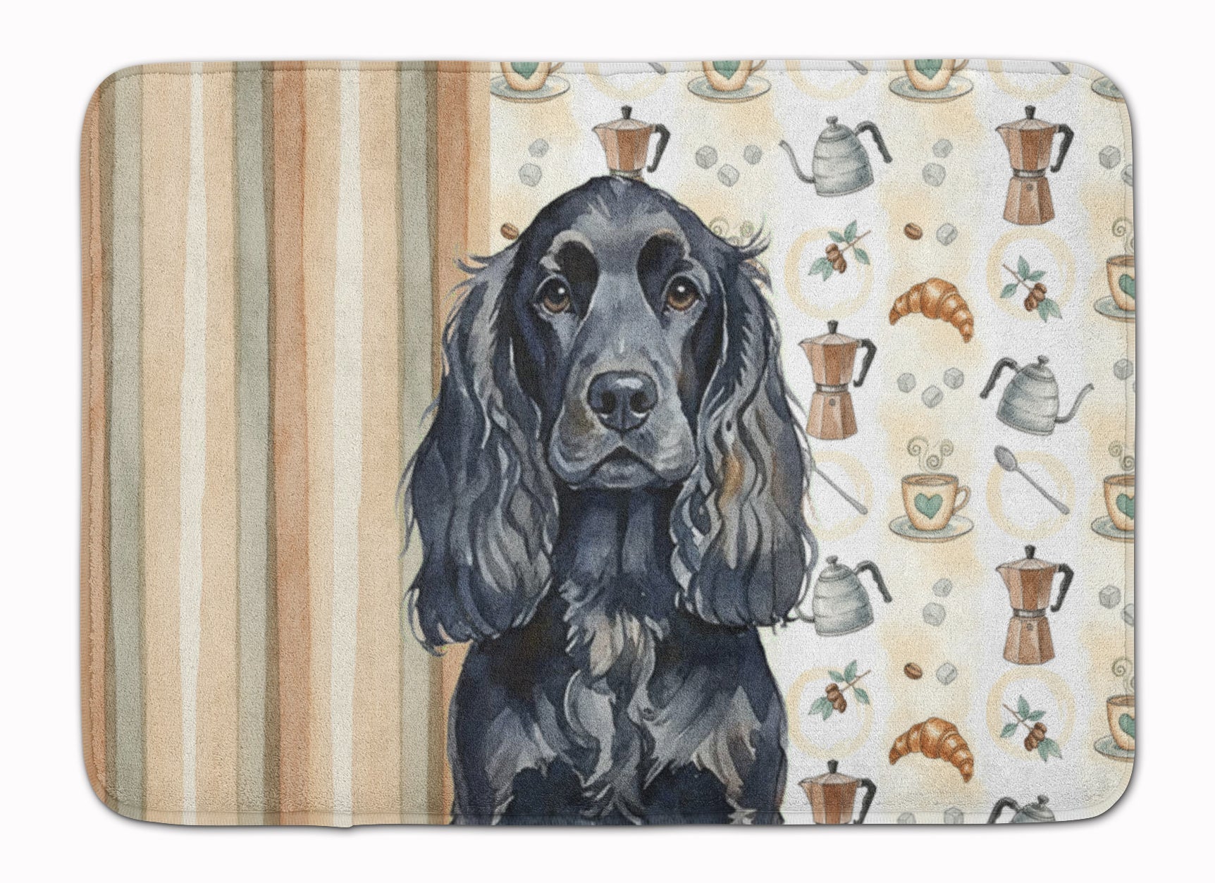 Black English Cocker Spaniel Coffee Bar Memory Foam Kitchen Mat Machine Washable Anti-Fatigue Cushion Comfort Bath or Kitchen Rug