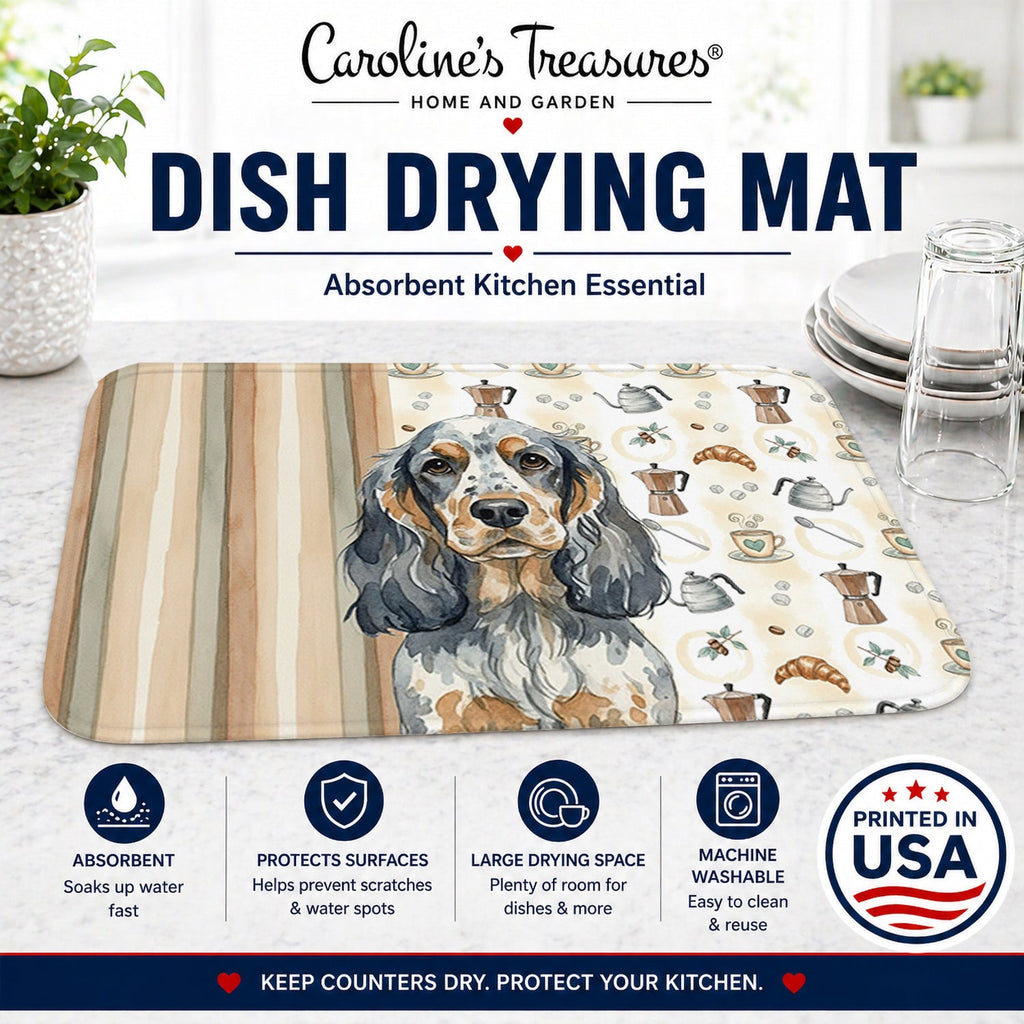 Blue Roan & Tan English Cocker Spaniel Coffee Bar Dish Drying Mat Absorbent Dish Drying Mat Pad for Kitchen Counter Dish Drainer Mat for Countertop, 14 x 21", Multicolor