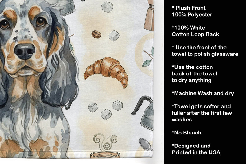 Blue Roan & Tan English Cocker Spaniel Coffee Bar Kitchen Towel Velour Plush Front and Cotton Loop Back Machine Washable