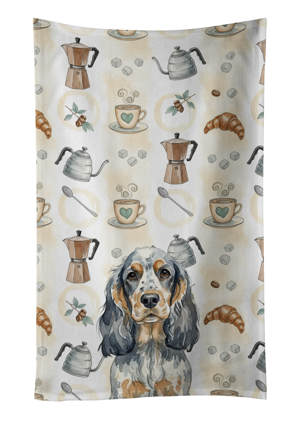 Blue Roan & Tan English Cocker Spaniel Coffee Bar Kitchen Towel Velour Plush Front and Cotton Loop Back Machine Washable