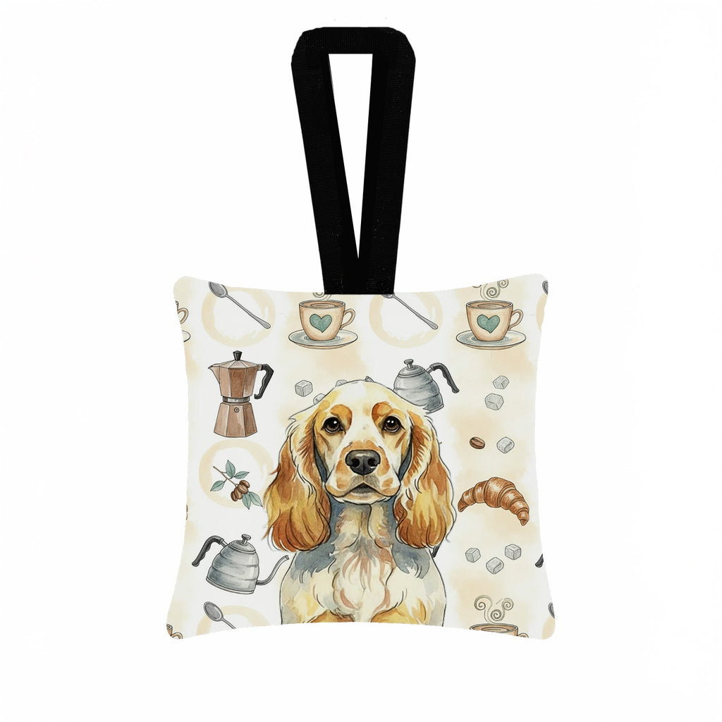 Lemon Roan English Cocker Spaniel Coffee Bar Hanging Square Fabric Ornament 3.5 � 3.5 Decorative Door-Knob & Tree Hanger, Soft Fabric