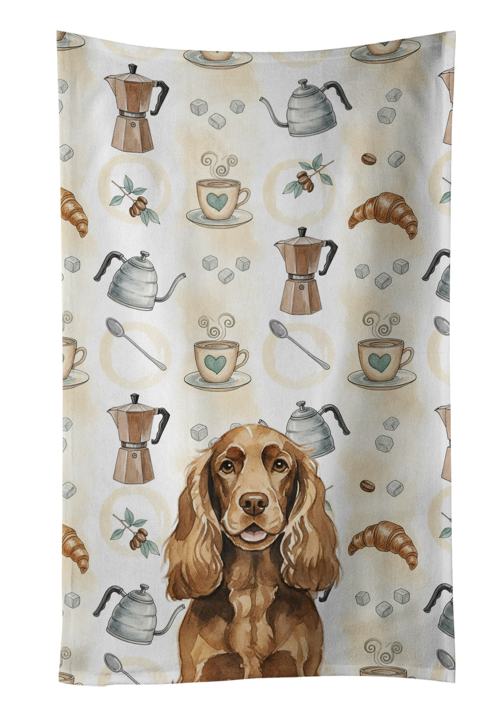 Liver English Cocker Spaniel Coffee Bar Kitchen Towel Velour Plush Front and Cotton Loop Back Machine Washable