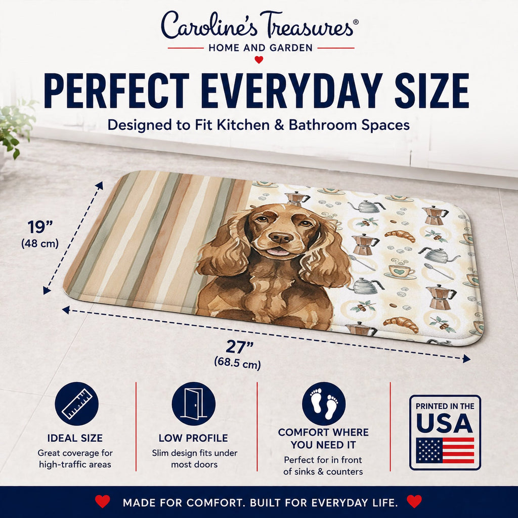 Liver English Cocker Spaniel Coffee Bar Memory Foam Kitchen Mat Machine Washable Anti-Fatigue Cushion Comfort Bath or Kitchen Rug