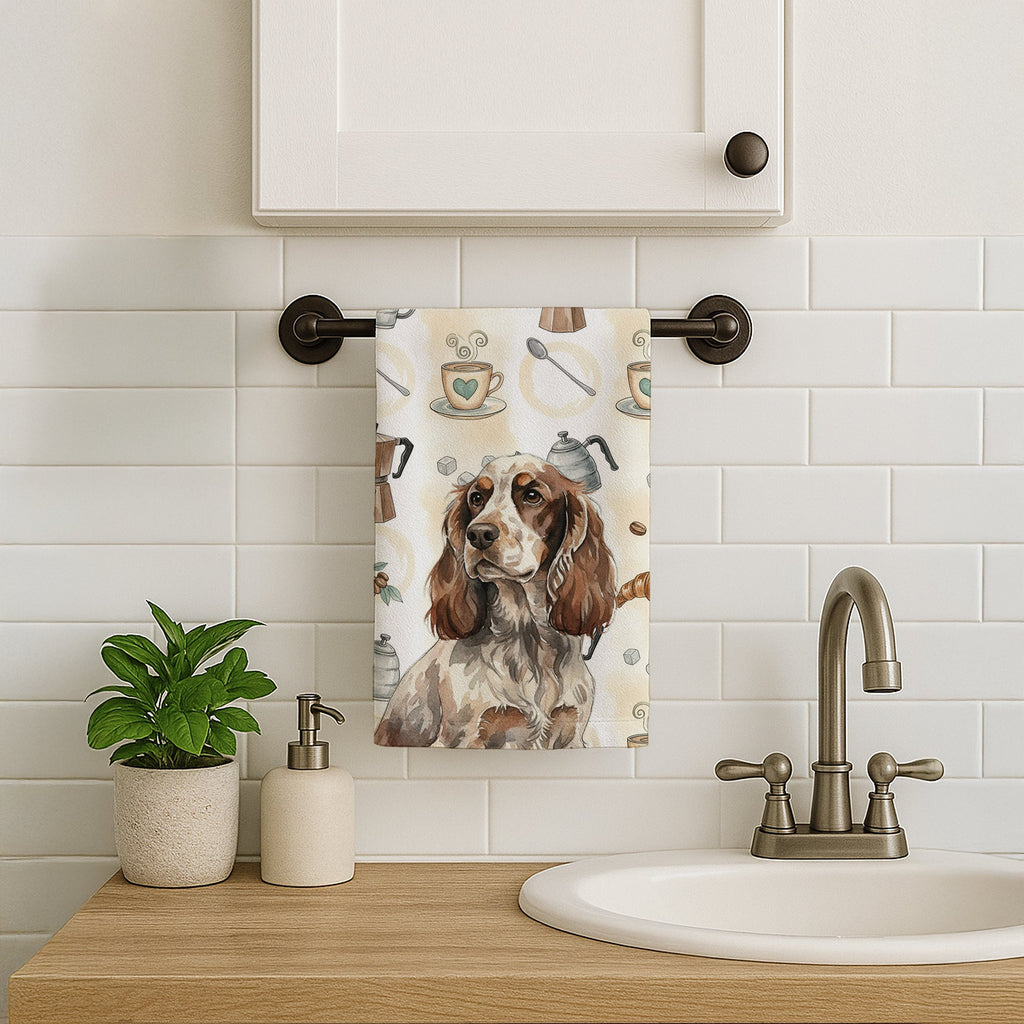 Liver Roan English Cocker Spaniel Coffee Bar Kitchen Towel Velour Plush Front and Cotton Loop Back Machine Washable
