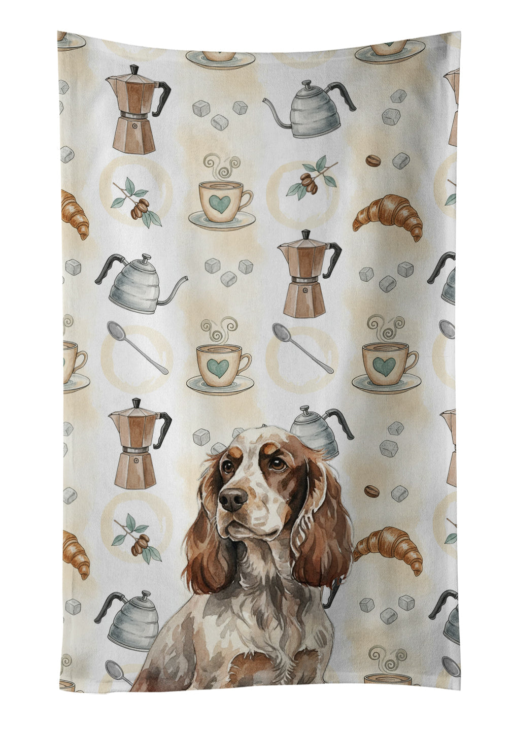 Liver Roan English Cocker Spaniel Coffee Bar Kitchen Towel Velour Plush Front and Cotton Loop Back Machine Washable