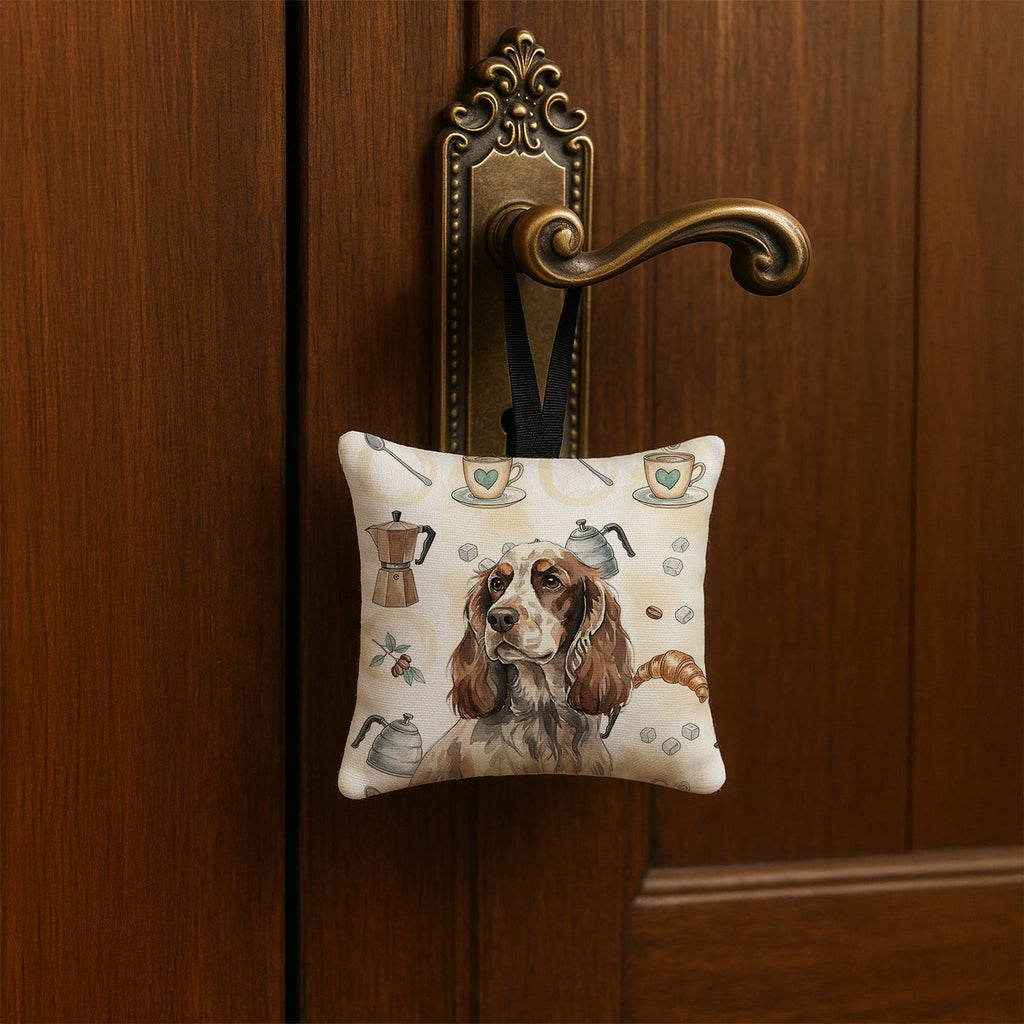 Liver Roan English Cocker Spaniel Coffee Bar Hanging Square Fabric Ornament 3.5 � 3.5 Decorative Door-Knob & Tree Hanger, Soft Fabric