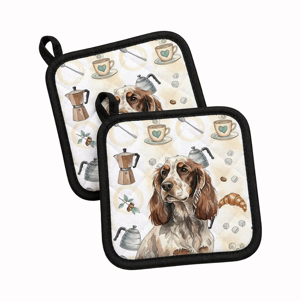 Liver Roan English Cocker Spaniel Coffee Bar Pot Holder Set of 2 Heat Resistant Quilted Hot Pads 7.5 x 7.5 Inch, Insulated Kitchen Trivets for Cooking & Baking