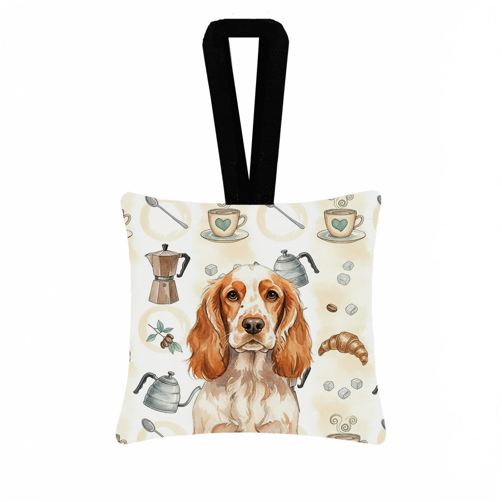 Orange Roan English Cocker Spaniel Coffee Bar Hanging Square Fabric Ornament 3.5 � 3.5 Decorative Door-Knob & Tree Hanger, Soft Fabric