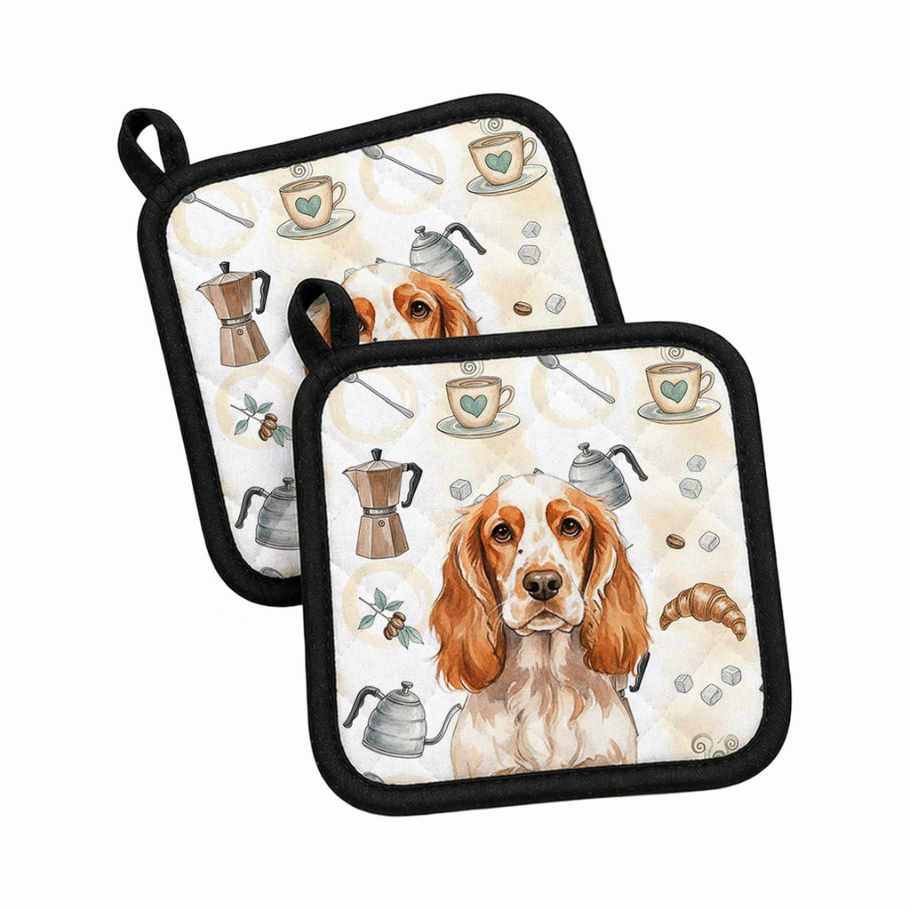 Orange Roan English Cocker Spaniel Coffee Bar Pot Holder Set of 2 Heat Resistant Quilted Hot Pads 7.5 x 7.5 Inch, Insulated Kitchen Trivets for Cooking & Baking