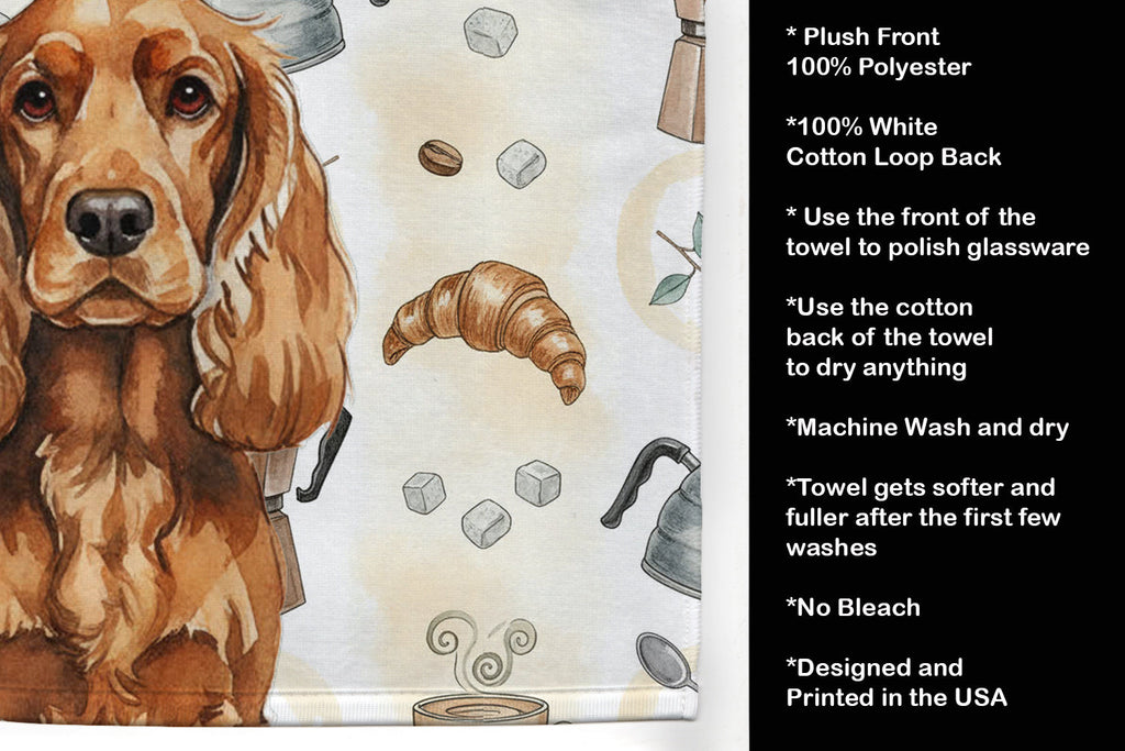 Red English Cocker Spaniel Coffee Bar Kitchen Towel Velour Plush Front and Cotton Loop Back Machine Washable