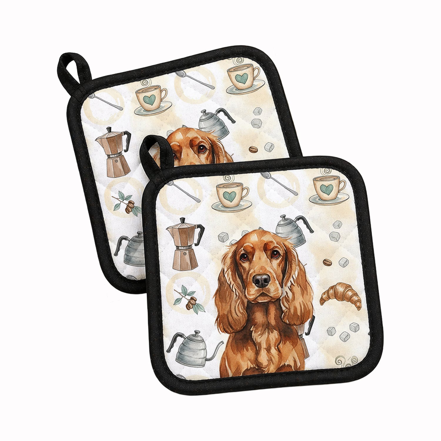 Red English Cocker Spaniel Coffee Bar Pot Holder Set of 2 Heat Resistant Quilted Hot Pads 7.5 x 7.5 Inch, Insulated Kitchen Trivets for Cooking & Baking