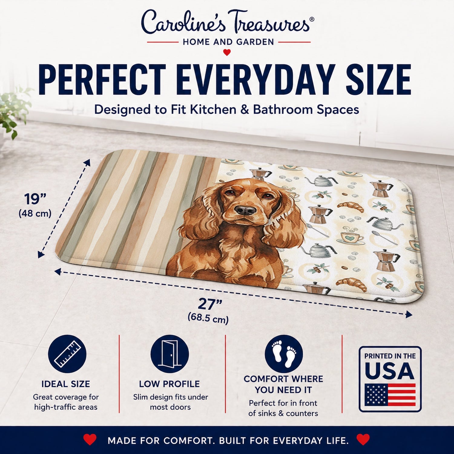 Red English Cocker Spaniel Coffee Bar Memory Foam Kitchen Mat Machine Washable Anti-Fatigue Cushion Comfort Bath or Kitchen Rug
