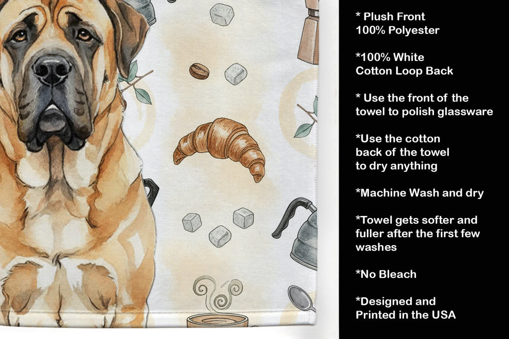 Apricot English Mastiff Coffee Bar Kitchen Towel Velour Plush Front and Cotton Loop Back Machine Washable