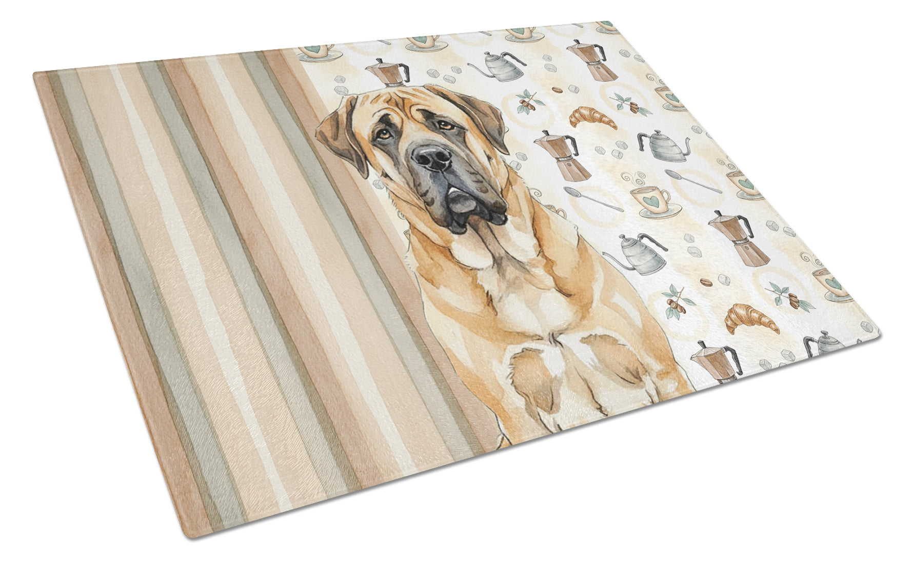 Apricot English Mastiff Coffee Bar Cutting Board Tempered Glass Kitchen Cutting Surface, Heat Resistant Chopping, Non-Slip Feet, Food Prep & Serving