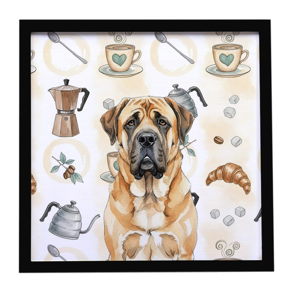 Apricot English Mastiff Coffee Bar Framed Metal Print Bathroom, Kitchen, Office, Home Decor Wall Art Ready to Hang, Square, 8X8
