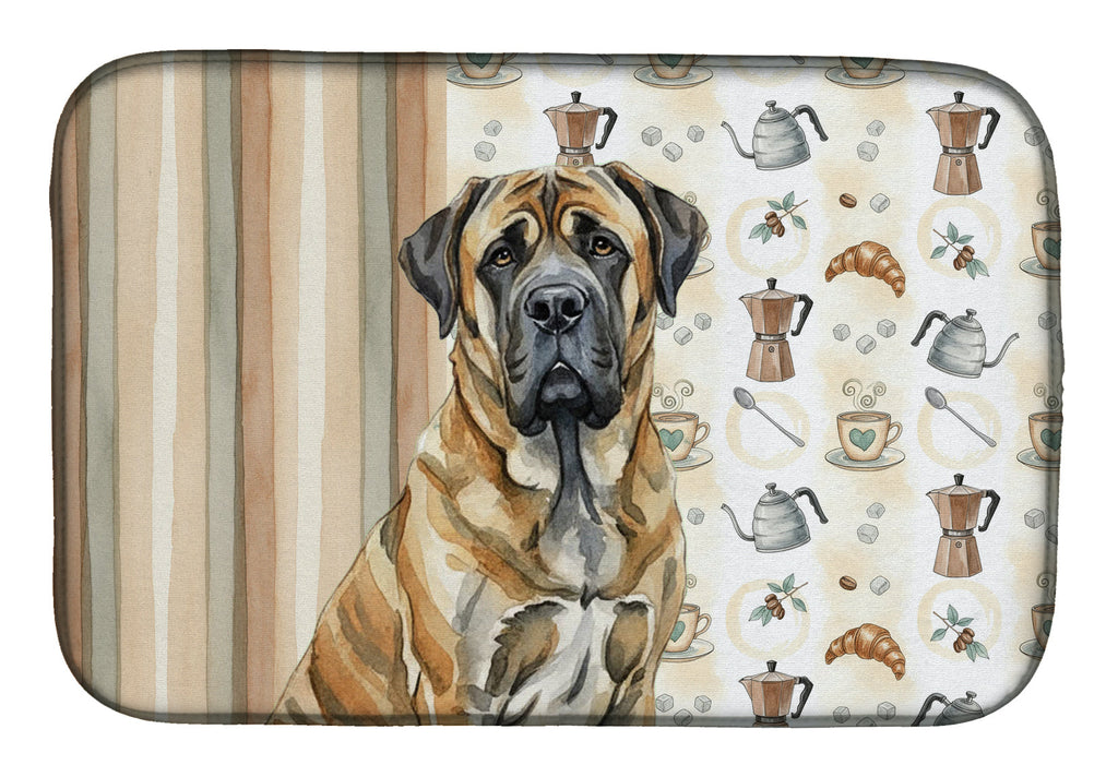Brindle English Mastiff Coffee Bar Dish Drying Mat Absorbent Dish Drying Mat Pad for Kitchen Counter Dish Drainer Mat for Countertop, 14 x 21", Multicolor