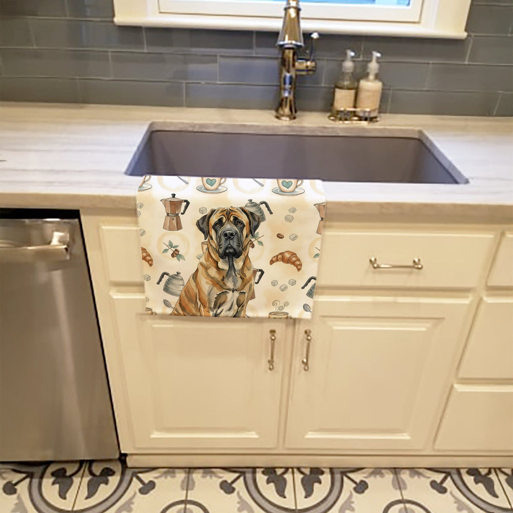 Brindle English Mastiff Coffee Bar Kitchen Towel Velour Plush Front and Cotton Loop Back Machine Washable