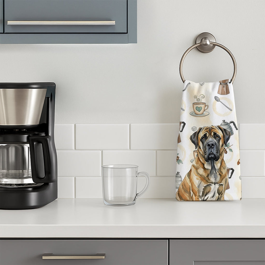 Brindle English Mastiff Coffee Bar Kitchen Towel Velour Plush Front and Cotton Loop Back Machine Washable