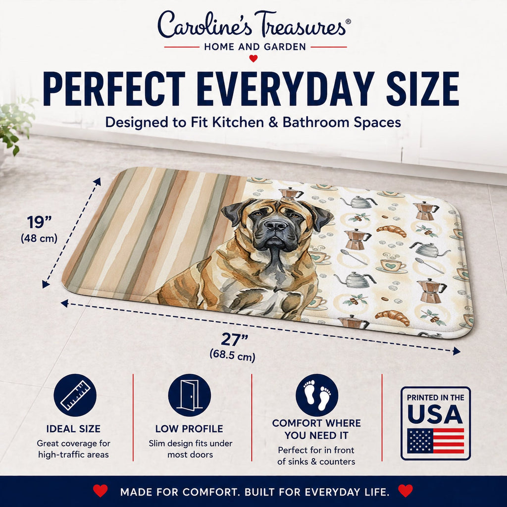 Brindle English Mastiff Coffee Bar Memory Foam Kitchen Mat Machine Washable Anti-Fatigue Cushion Comfort Bath or Kitchen Rug