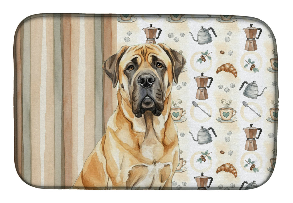 Fawn English Mastiff Coffee Bar Dish Drying Mat Absorbent Dish Drying Mat Pad for Kitchen Counter Dish Drainer Mat for Countertop, 14 x 21", Multicolor