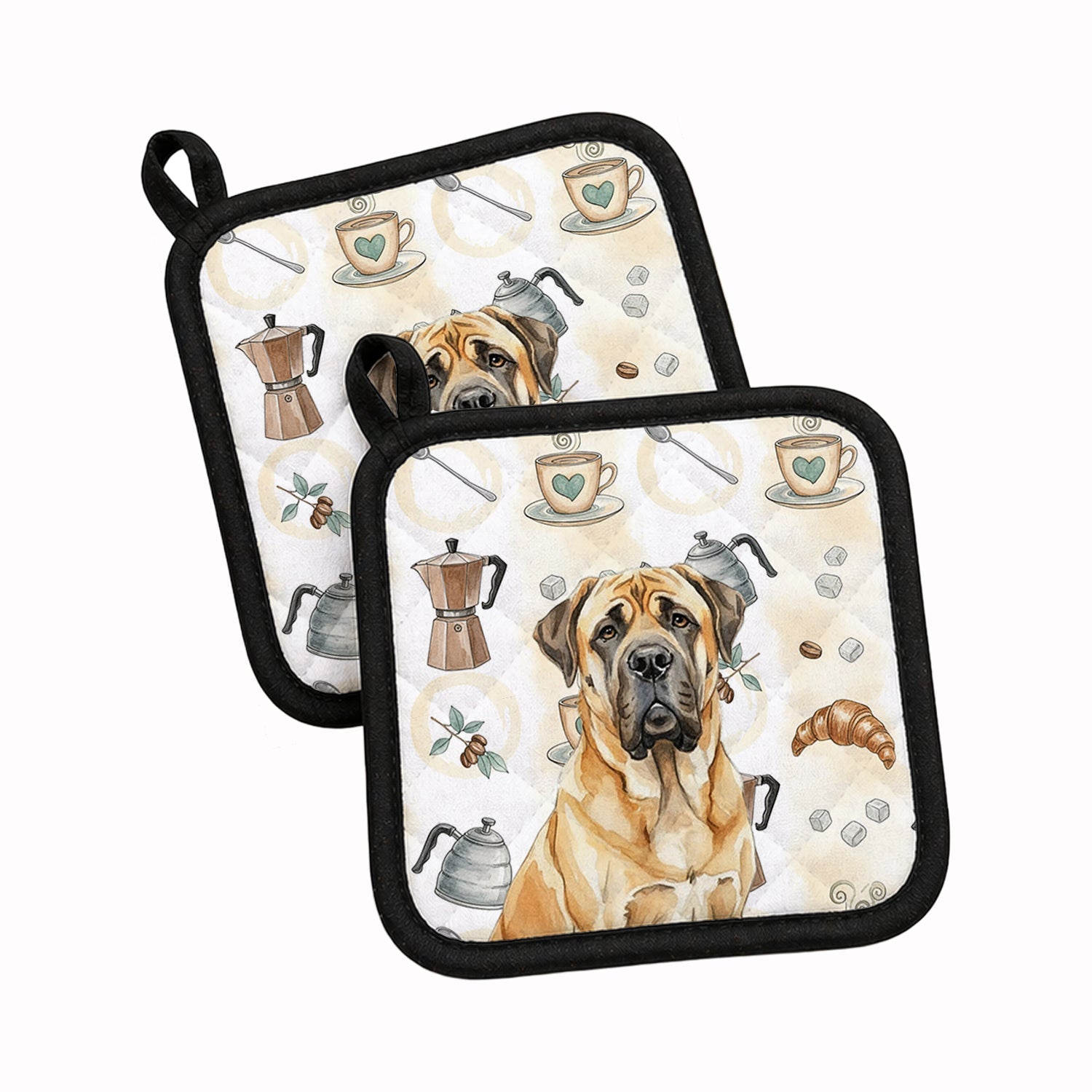 Fawn English Mastiff Coffee Bar Pot Holder Set of 2 Heat Resistant Quilted Hot Pads 7.5 x 7.5 Inch, Insulated Kitchen Trivets for Cooking & Baking