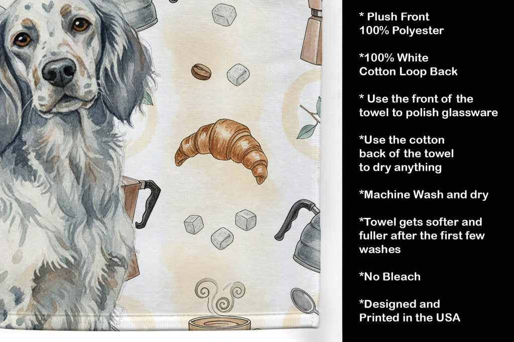 Blue Belton English Setter Coffee Bar Kitchen Towel Velour Plush Front and Cotton Loop Back Machine Washable