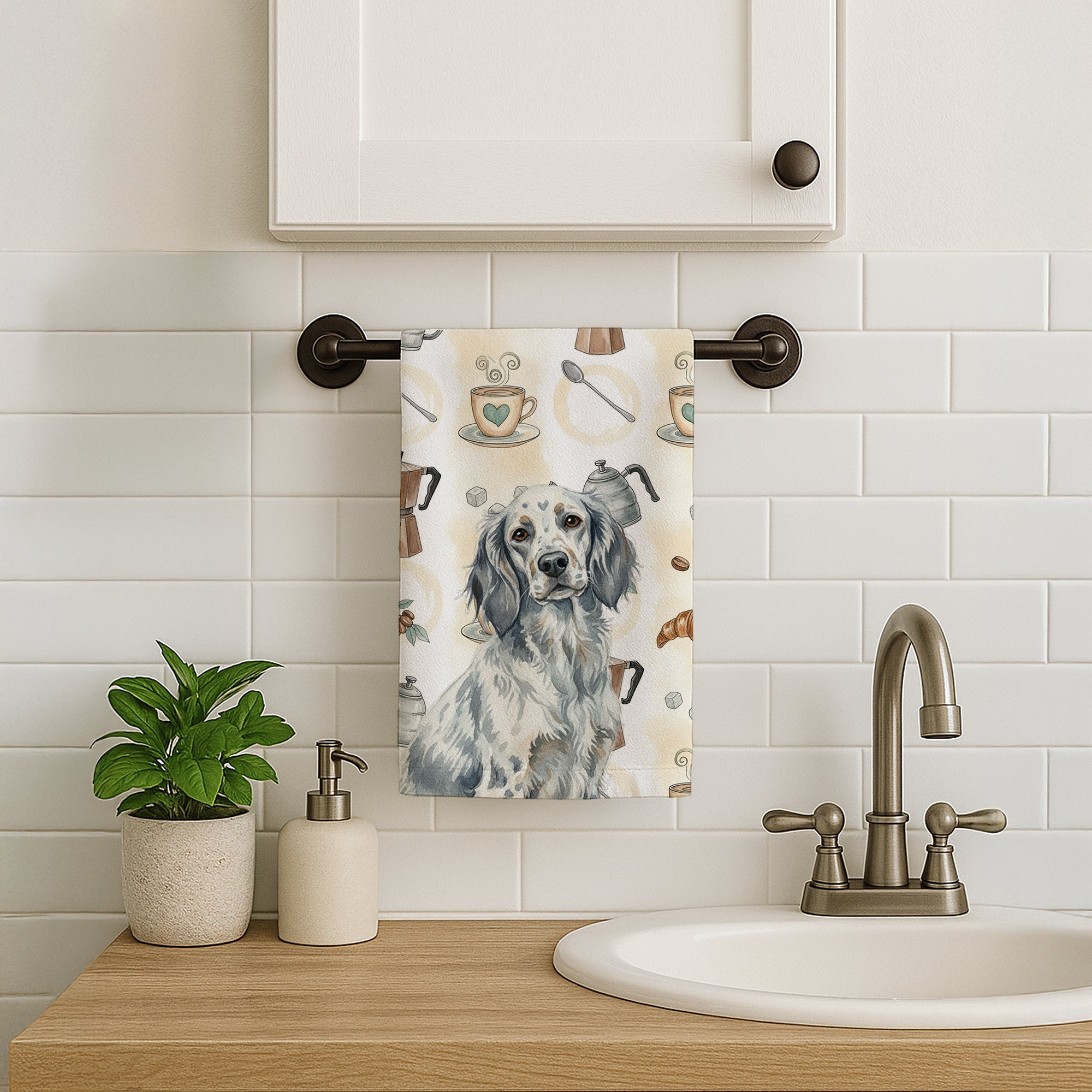 Blue Belton English Setter Coffee Bar Kitchen Towel Velour Plush Front and Cotton Loop Back Machine Washable