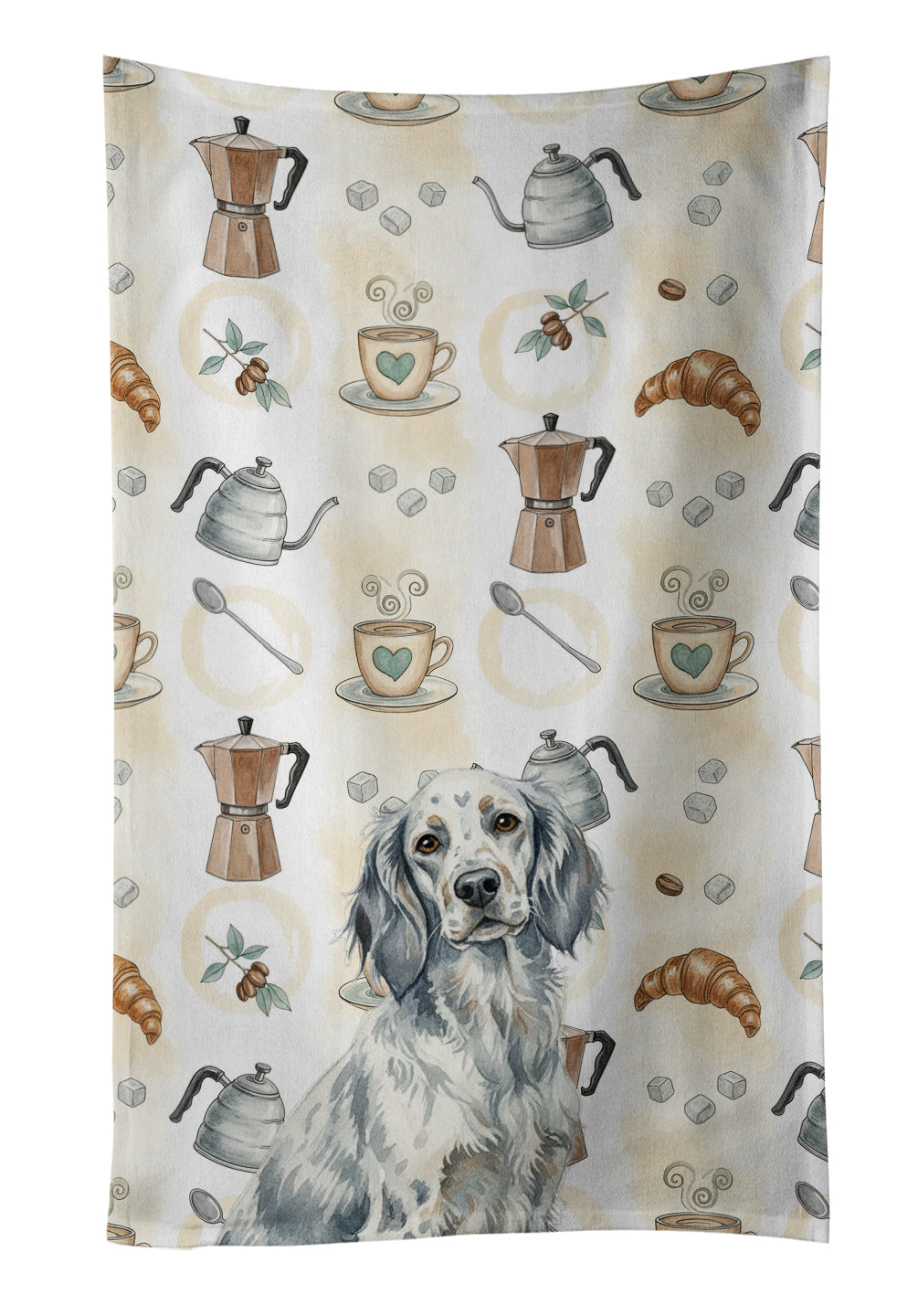 Blue Belton English Setter Coffee Bar Kitchen Towel Velour Plush Front and Cotton Loop Back Machine Washable