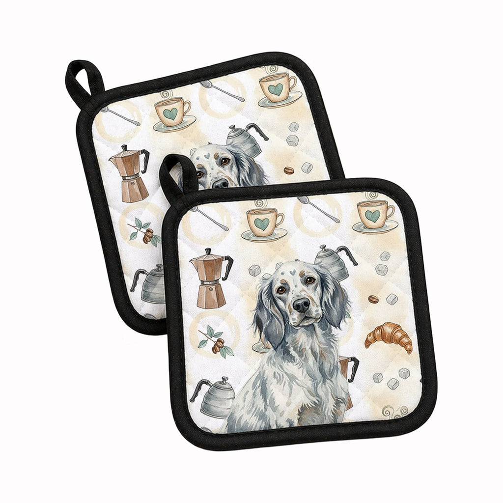 Blue Belton English Setter Coffee Bar Pot Holder Set of 2 Heat Resistant Quilted Hot Pads 7.5 x 7.5 Inch, Insulated Kitchen Trivets for Cooking & Baking