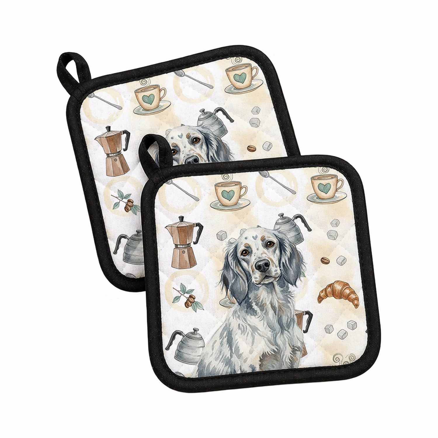 Blue Belton English Setter Coffee Bar Pot Holder Set of 2 Heat Resistant Quilted Hot Pads 7.5 x 7.5 Inch, Insulated Kitchen Trivets for Cooking & Baking