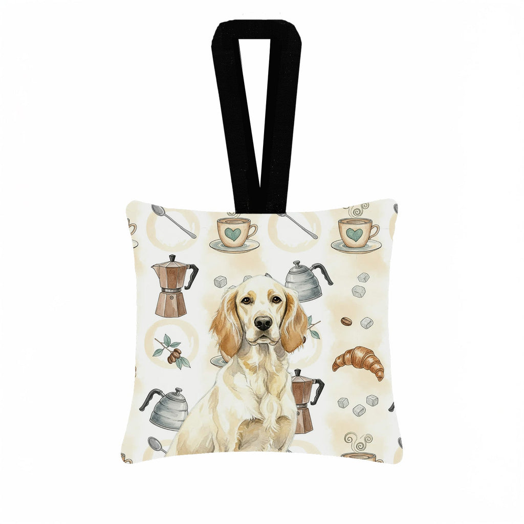 Lemon Belton English Setter Coffee Bar Hanging Square Fabric Ornament 3.5 � 3.5 Decorative Door-Knob & Tree Hanger, Soft Fabric