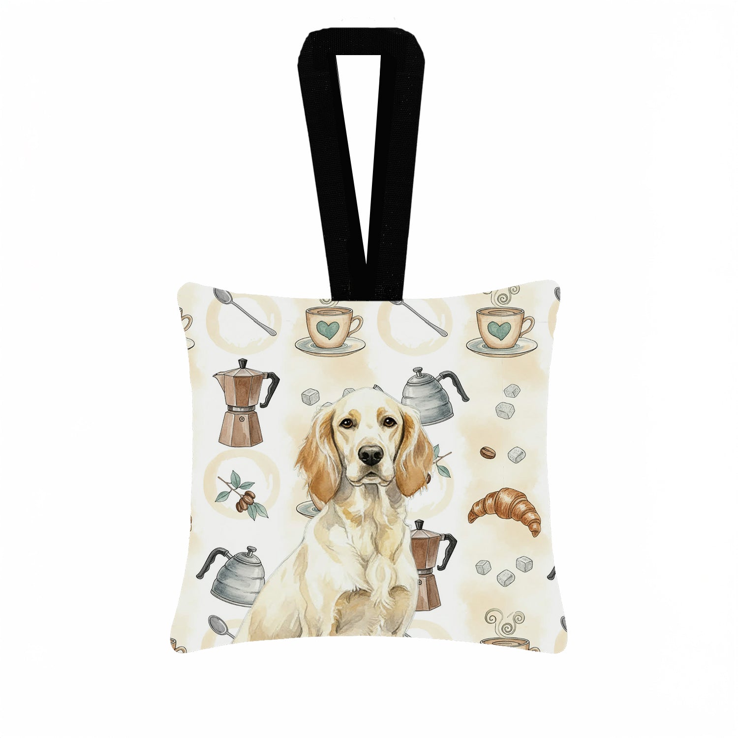 Lemon Belton English Setter Coffee Bar Hanging Square Fabric Ornament 3.5 � 3.5 Decorative Door-Knob & Tree Hanger, Soft Fabric