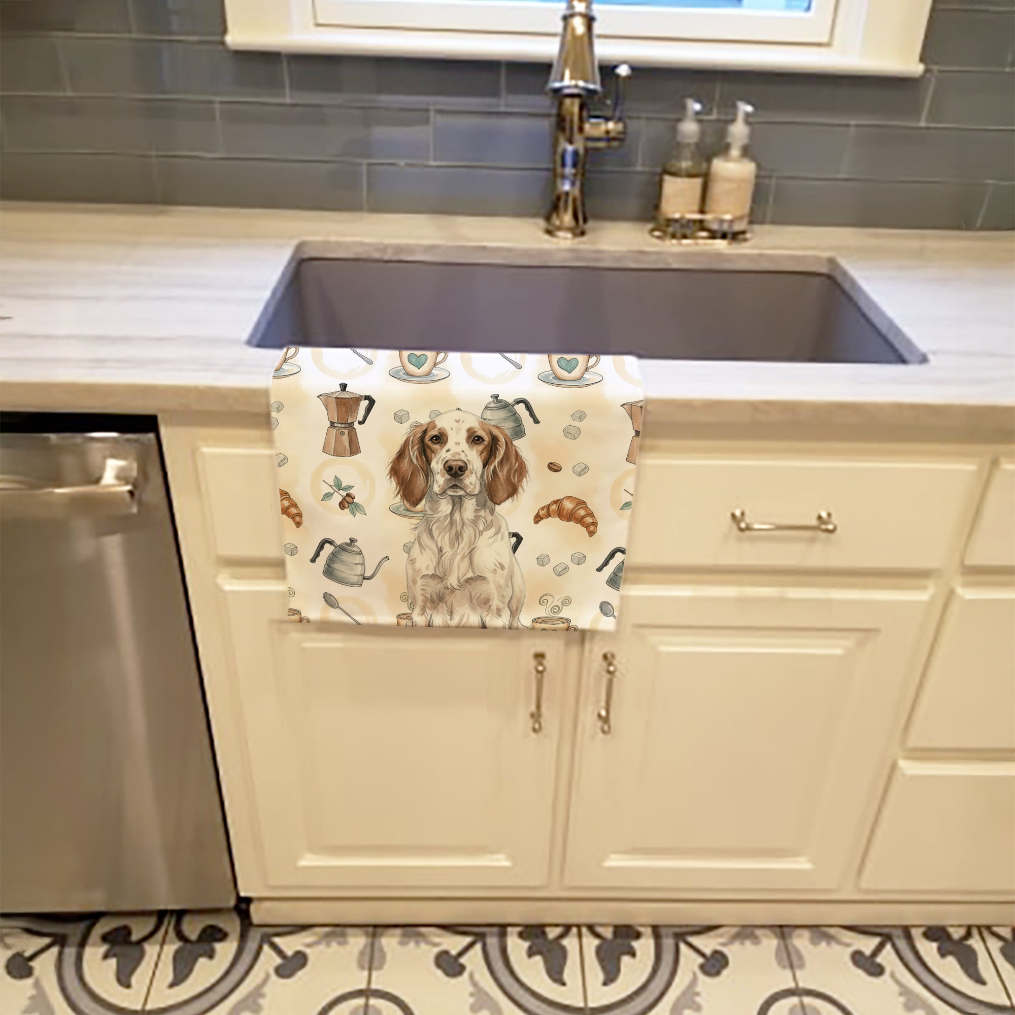 Liver Belton English Setter Coffee Bar Kitchen Towel Velour Plush Front and Cotton Loop Back Machine Washable
