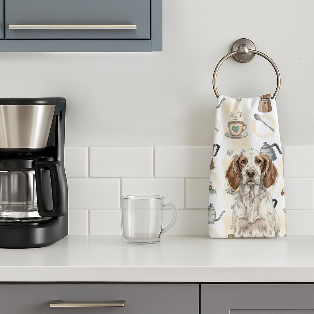 Liver Belton English Setter Coffee Bar Kitchen Towel Velour Plush Front and Cotton Loop Back Machine Washable