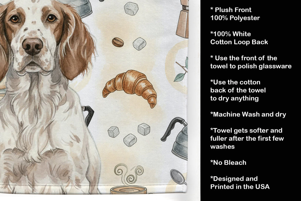 Liver Belton English Setter Coffee Bar Kitchen Towel Velour Plush Front and Cotton Loop Back Machine Washable