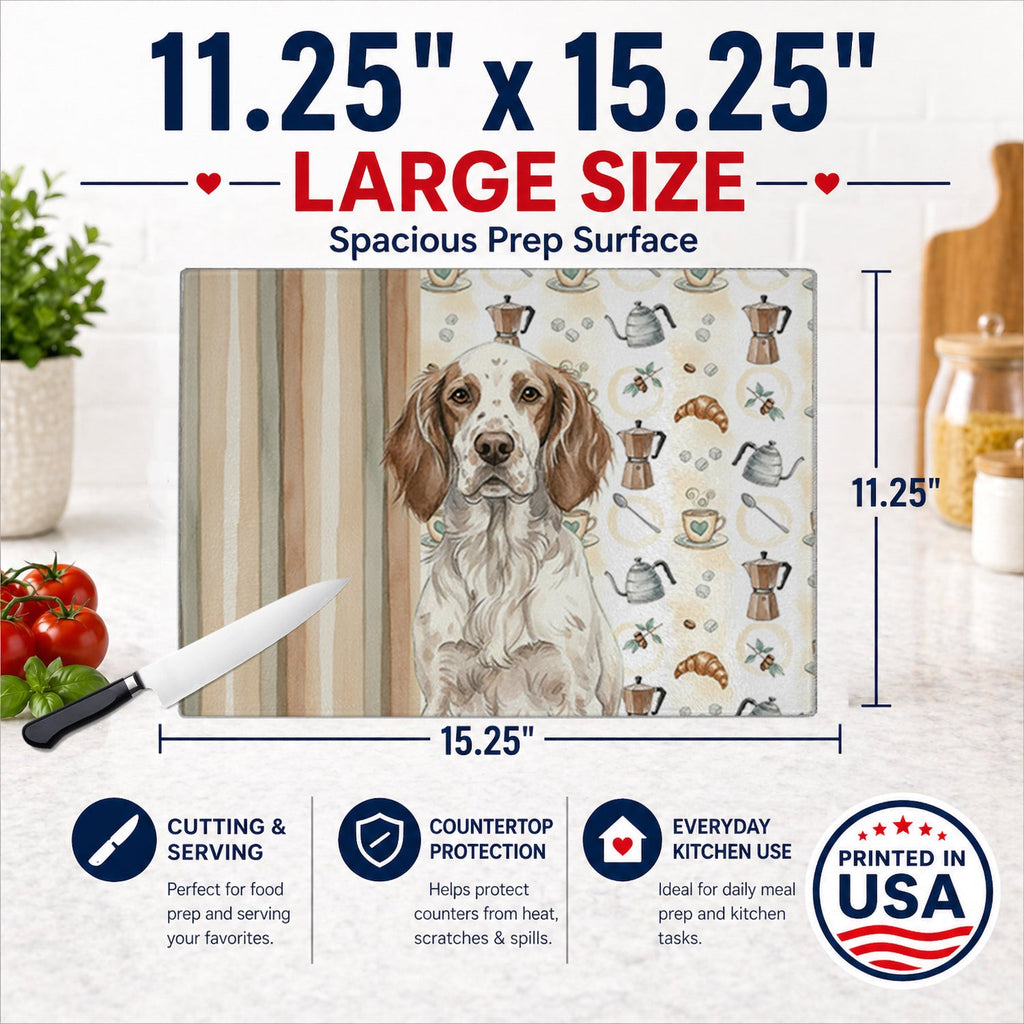 Liver Belton English Setter Coffee Bar Cutting Board Tempered Glass Kitchen Cutting Surface, Heat Resistant Chopping, Non-Slip Feet, Food Prep & Serving